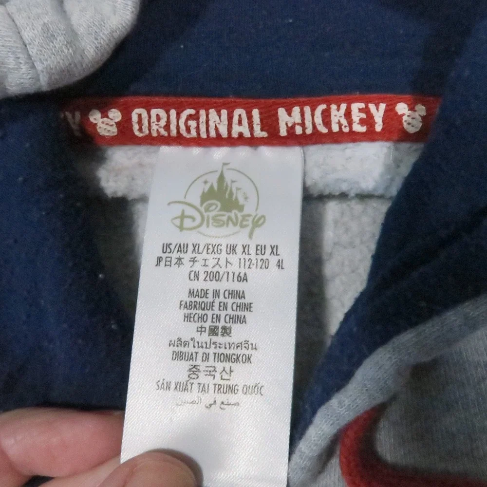 Walt Disney Original Mickey Mouse Hoodie XL Gray Embroidered Fleece Theme Park